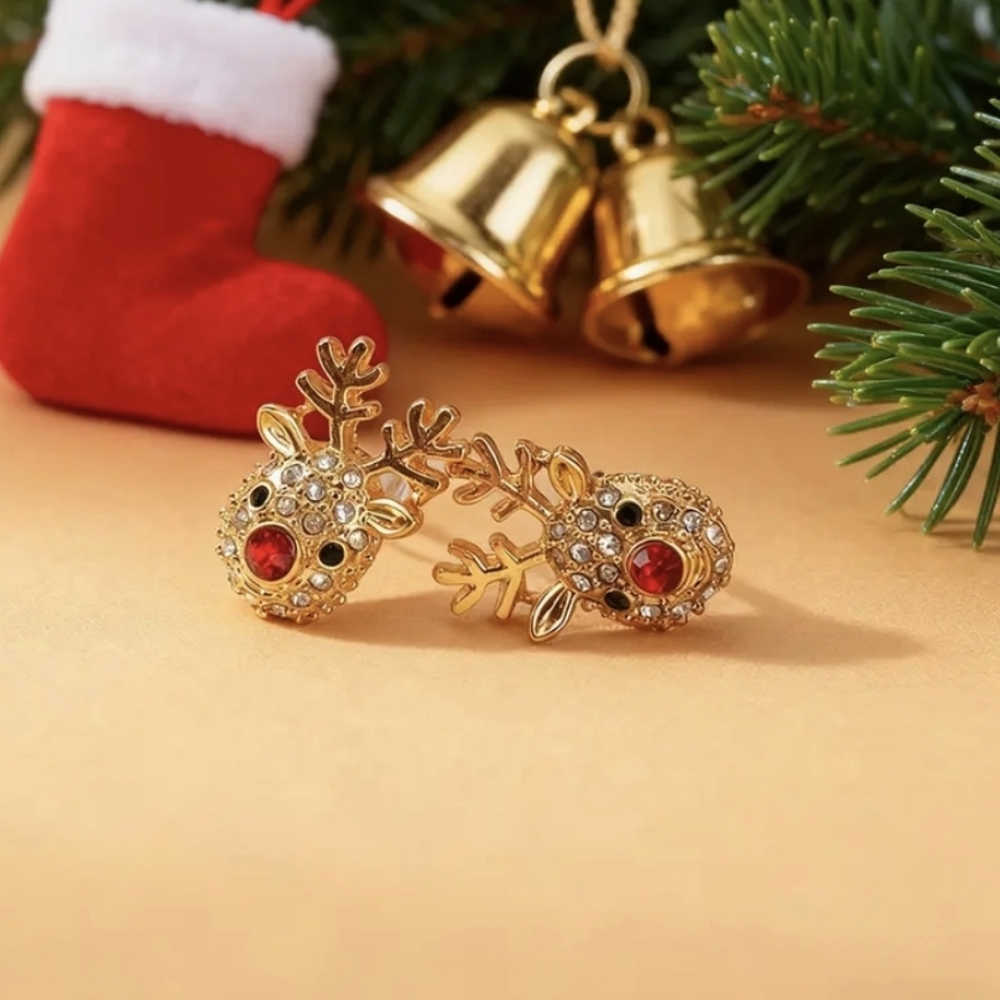 Reindeer Rhinestone Earrings - Picture 4 of 10